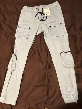 Men's Light Gray Cargo Jogger Pants with Utility Pockets